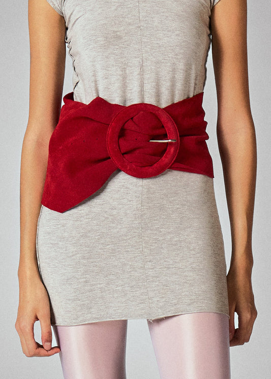 Red Suede Asymmetric Statement Waist Belt