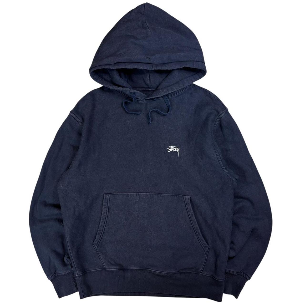 Stussy navy embroidered logo thick pullover hoodie (S) | Default 