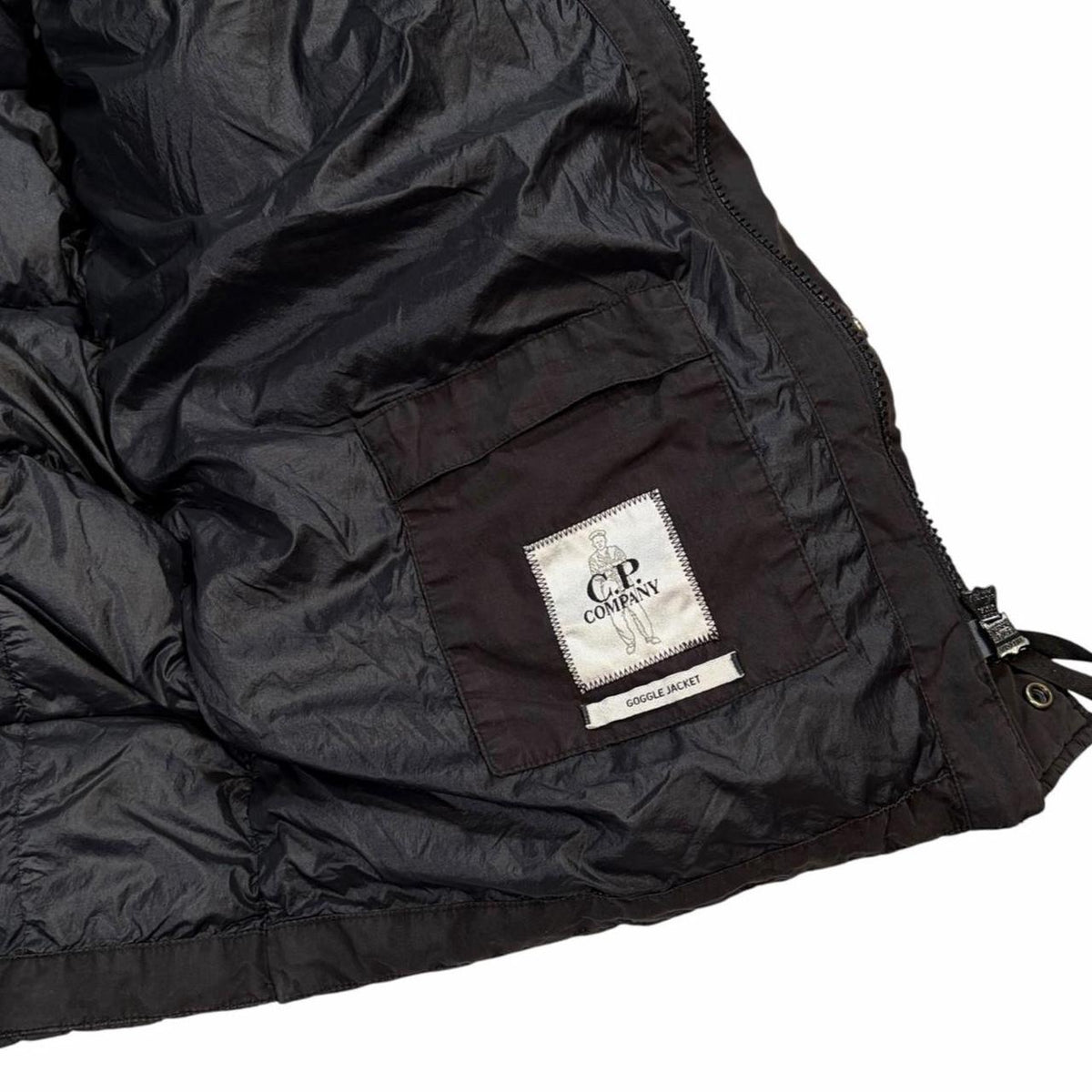 CP Company 50 Fili Component Dyeing black down goggle jacket (S) | Small, Black