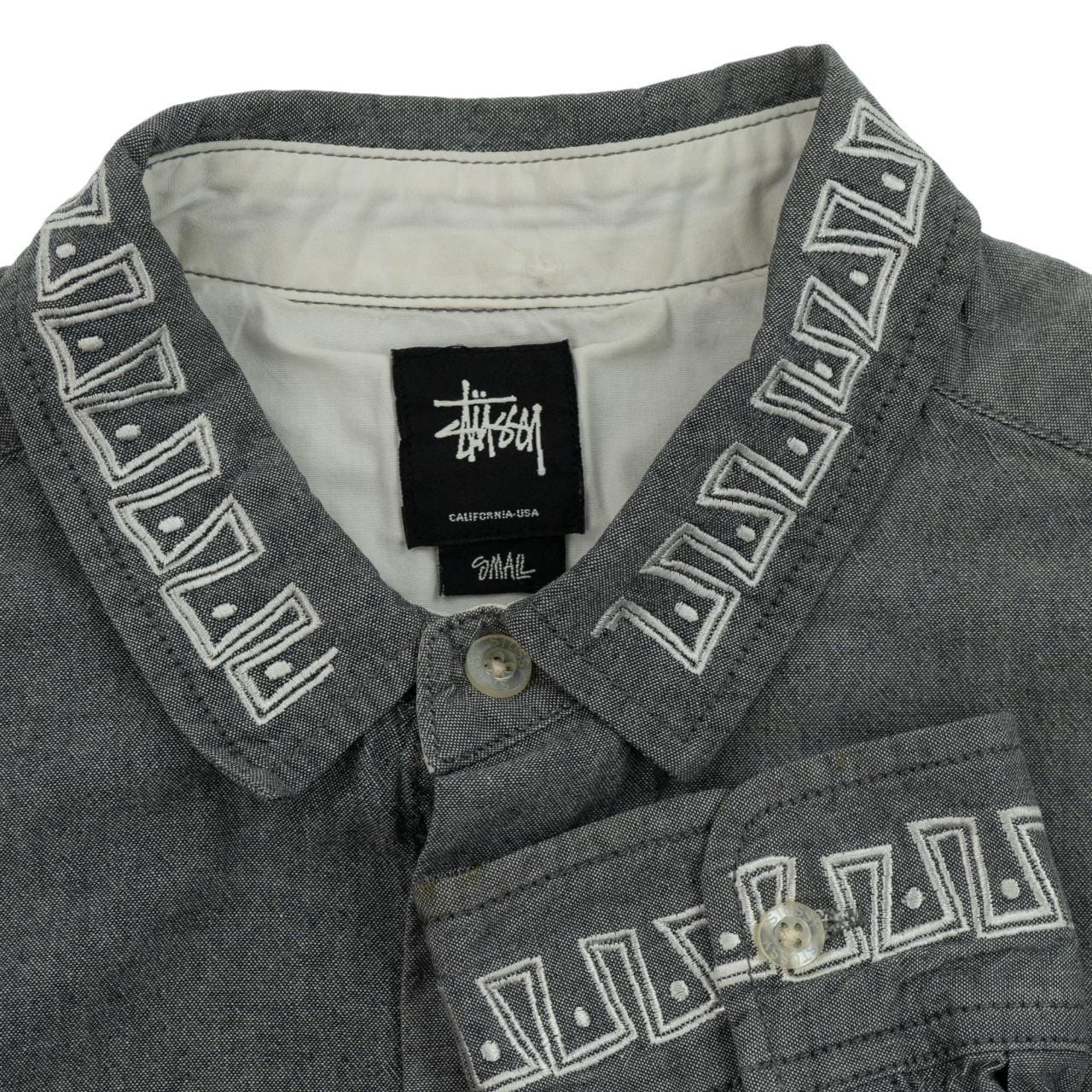Vintage Stussy Neck Pattern Button Up Shirt Size S | Small, Grey
