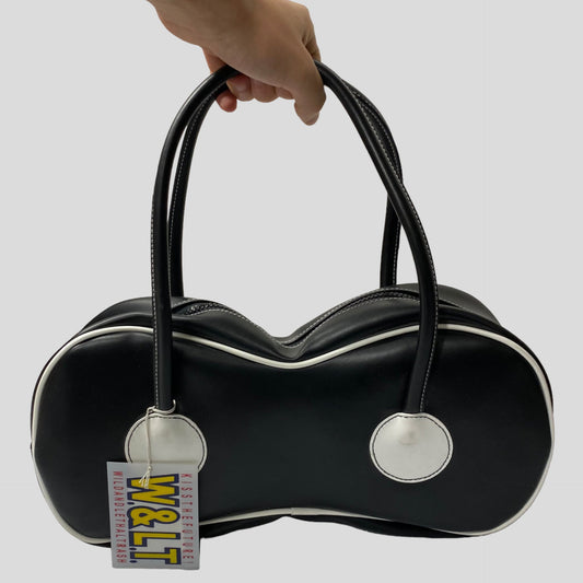 W+LT 2003 Faux Leather Puk Puk Eyes Handbag | O/S, Black and White