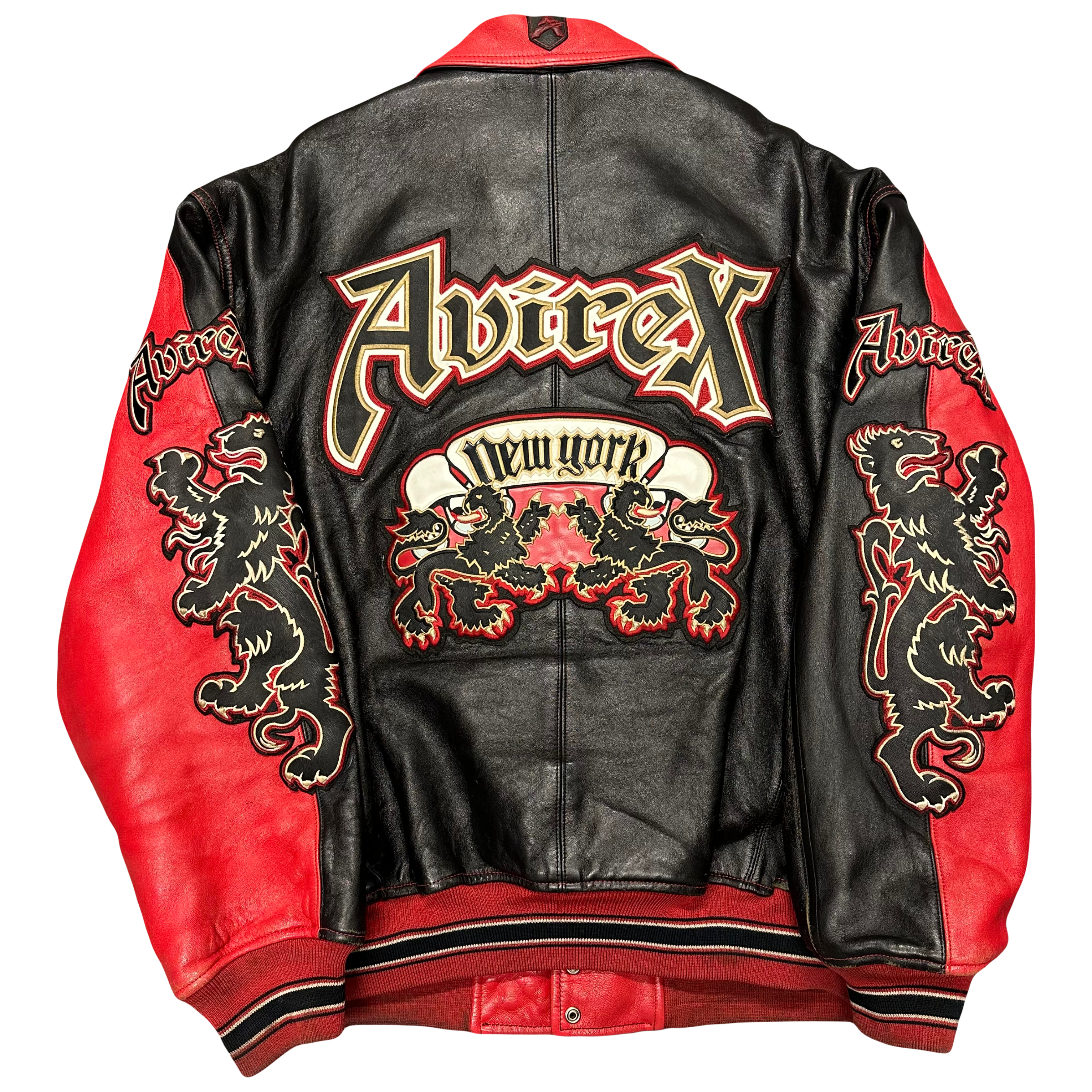 ARCHIVE Avirex New York Dragons Leather Jacket In Red & Black ( XL