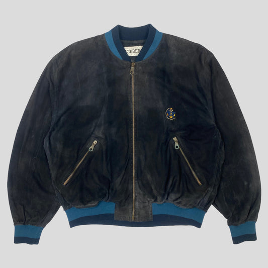 Iceberg 1990 100% Pelle Leather Suede Bomber Jacket - L | L, Black