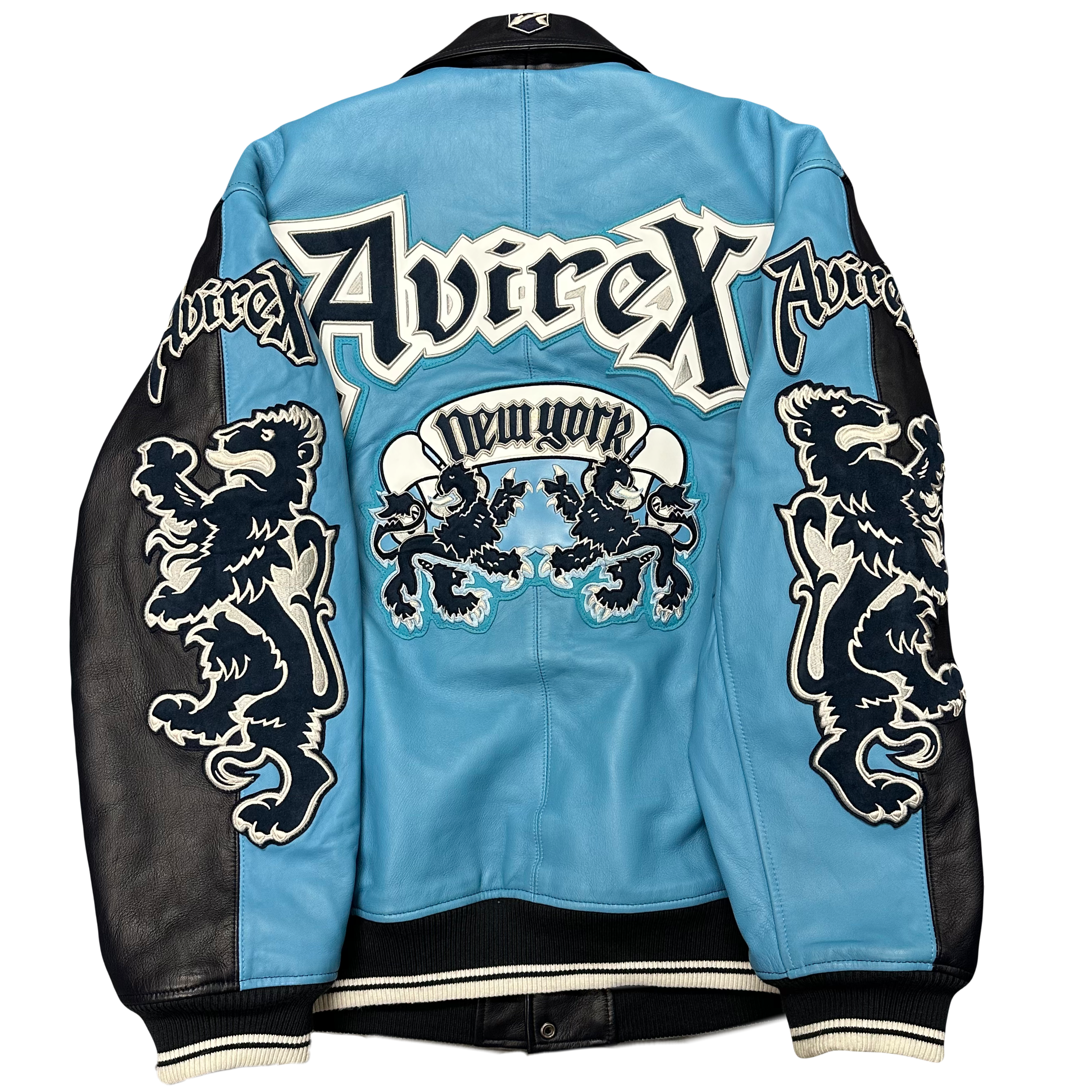 ARCHIVE Avirex New York Dragons Leather Jacket In Navy & Baby Blue
