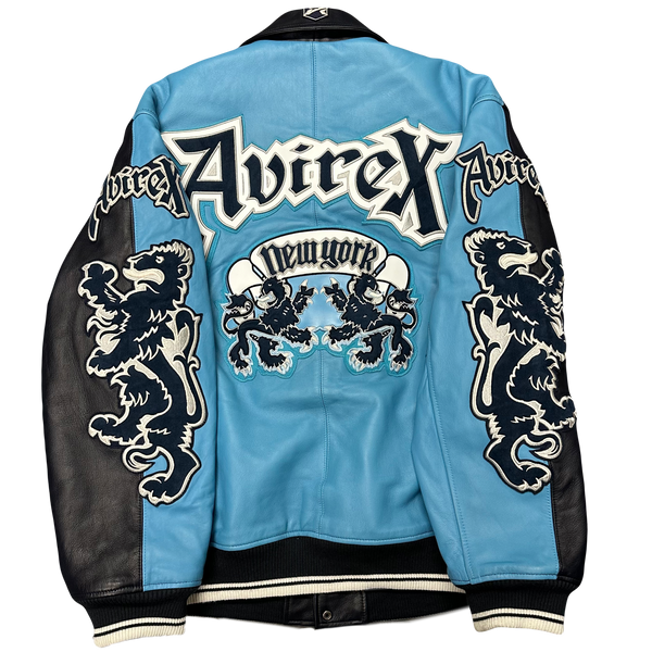ARCHIVE Avirex New York Dragons Leather Jacket In Navy & Baby Blue