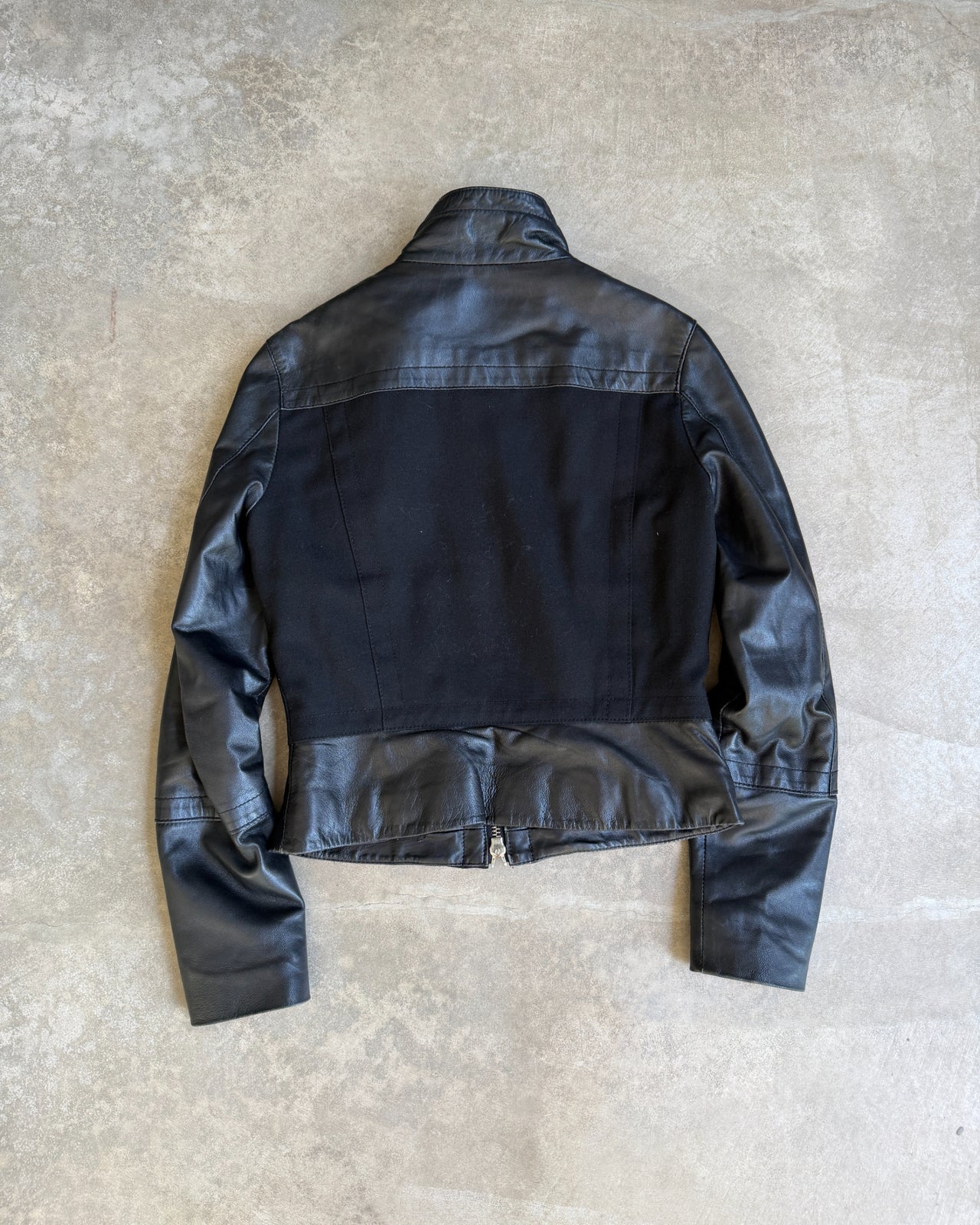 Black Double Layer Leather and Fabric Jacket – M-on a concrete background