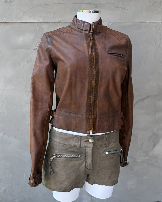 Ralph Lauren Brown Cowhide Leather Jacket – S-on a concrete background