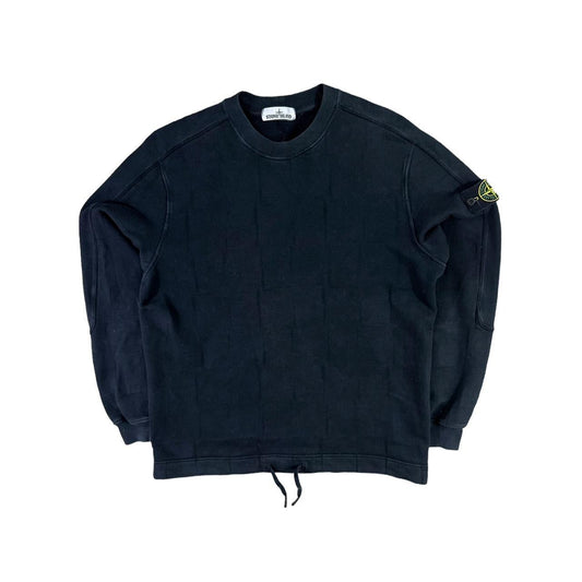 Stone Island Grid Pullover Thick Cotton Jumper with Drawstrings