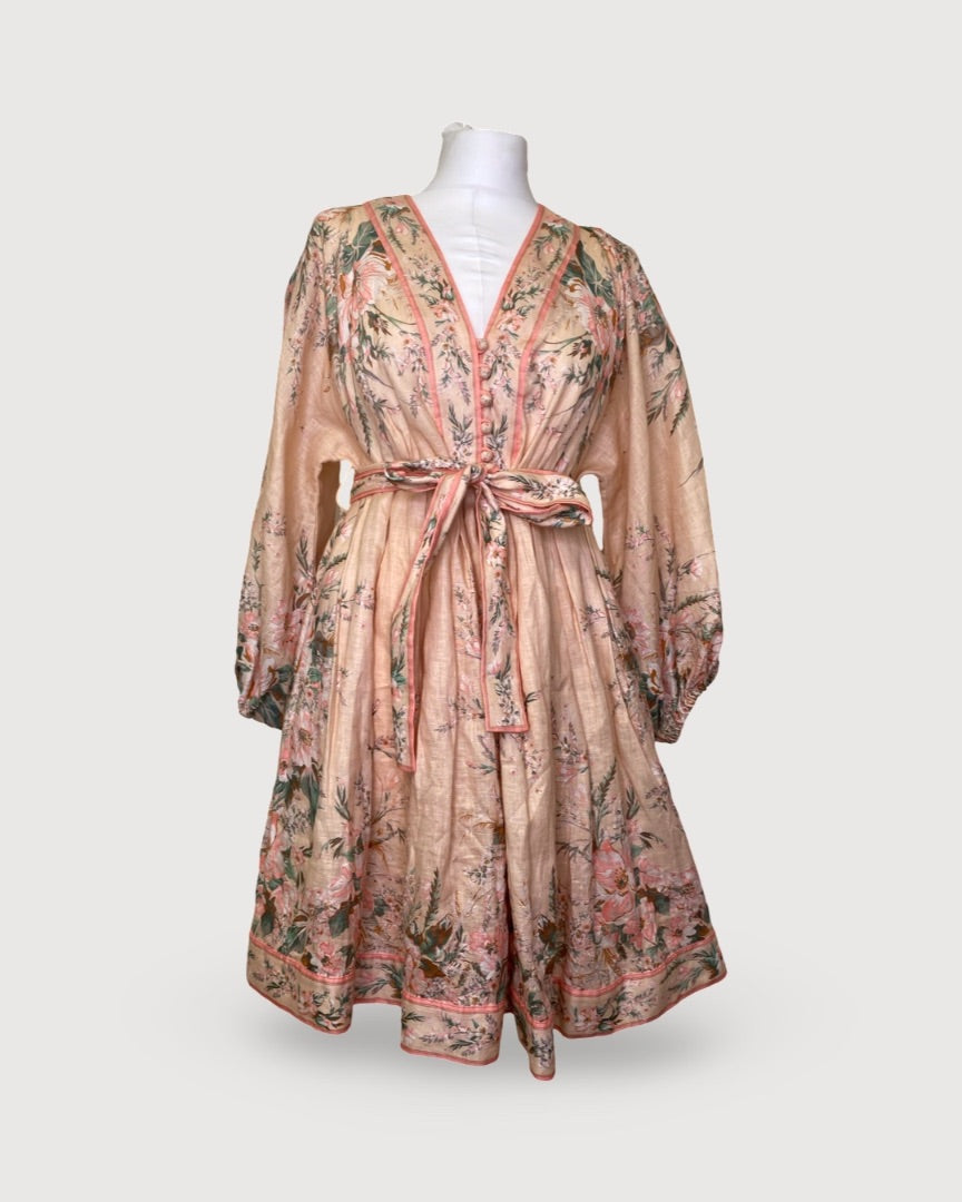 zimmermann green and pink dress Peach/ Floral L/S Dress, S diamond hollywood mirror