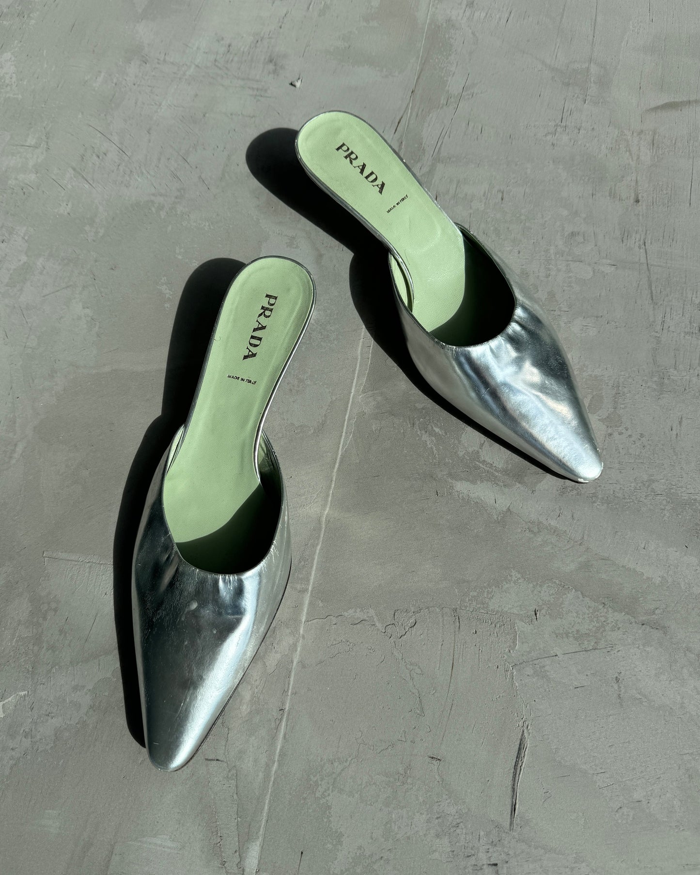 PRADA SILVER MULE KITTEN HEELS - EU40 | UK 7, Silver