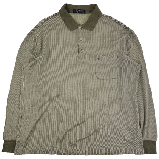 Vintage Yves Saint Laurent Striped Long Sleeve Polo Shirt Size L