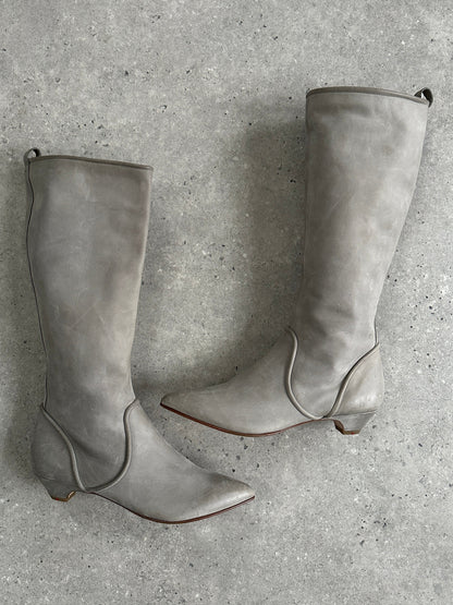 Italian Vintage Nubuck Leather Knee Boots - UK 3 1/2 / EUR 4 1/2