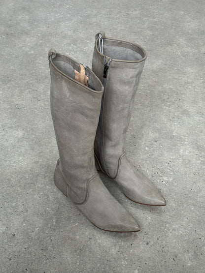 Italian Vintage Nubuck Leather Knee Boots - UK 3 1/2 / EUR 4 1/2