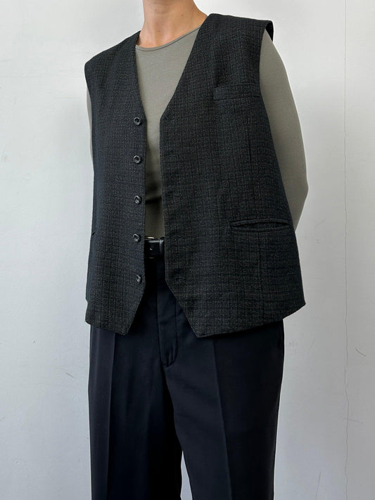 Vintage Wool Blend Print Waistcoat - XL - Known Source
