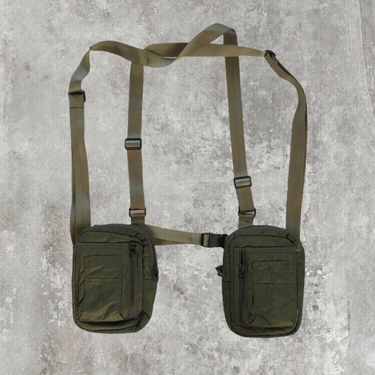 Maharishi Holster 2 Pouch Bum Bag / Chest Rig Khaki with Orange Lining - Known Source