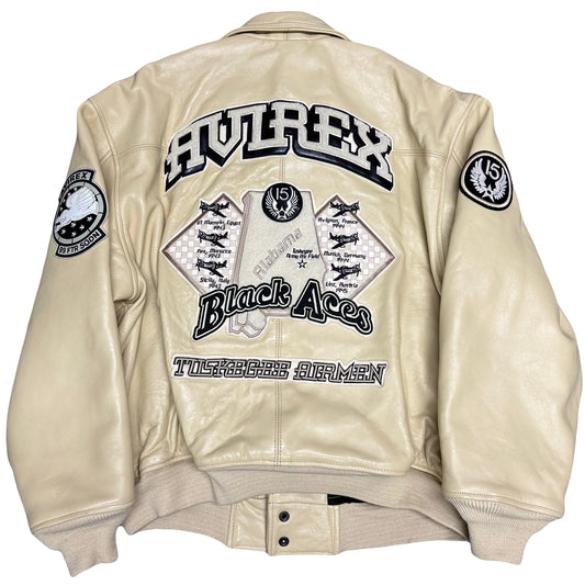 Avirex Black Aces Tuskegee Air Men Leather Jacket In Beige ( XXL ) - Known Source