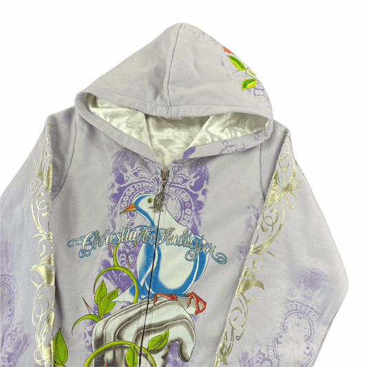 Christian Audigier all over print dove zip hoodie womens size S - Known Source