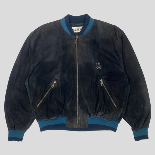 Iceberg 1990 100% Pelle Leather Suede Bomber Jacket - L - Known Source