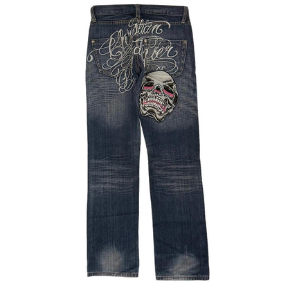 Vintage Christian Audigier skull denim jeans trousers W27 - Known Source