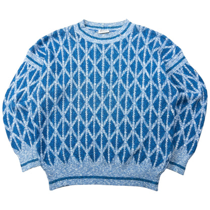Vintage 80s Hugo Boss Pattern Knit Jumper Size L | Large, Blue