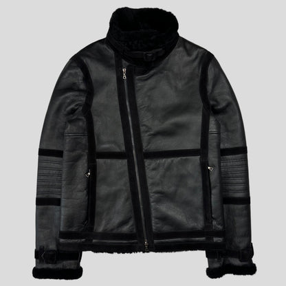 Neil Barrett Leather Lambskin Shearling Asymetrical Biker Jacket - S | Default Title, Black