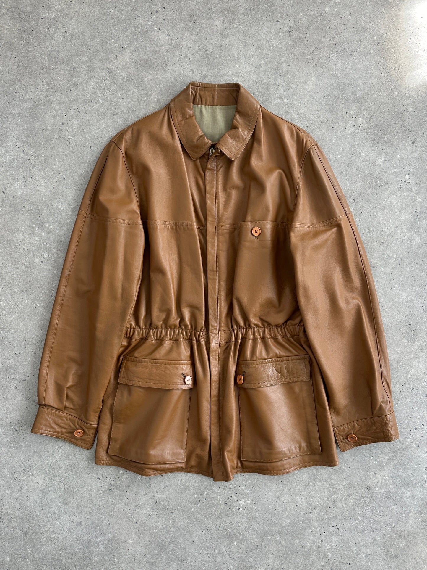 Italian Vintage 1980s Reversible Leather Cinched Jacket - XL