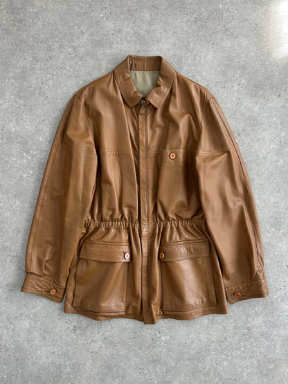 Italian Vintage 1980s Reversible Leather Cinched Jacket - XL