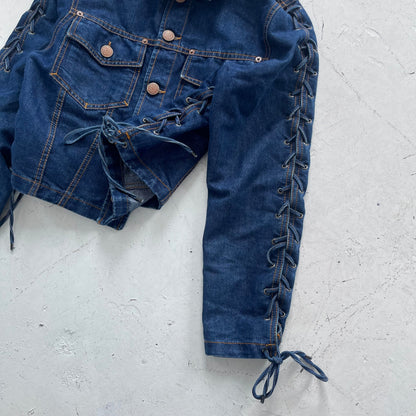 1990s jean paul gaultier jeans corset detail denim jacket | Blue, Blue