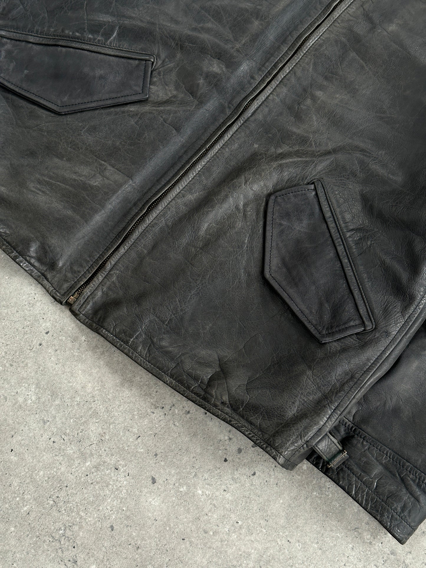 Vintage 1990s Aged Boxy Leather Jacket - L/XL