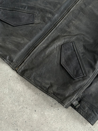 Vintage 1990s Aged Boxy Leather Jacket - L/XL
