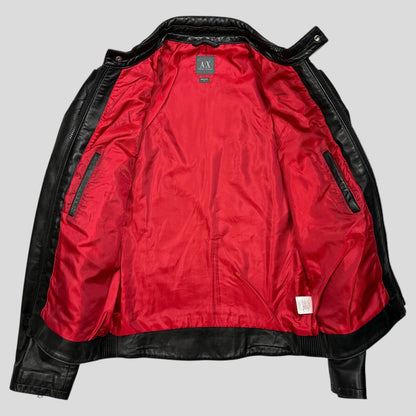 Armani Leather Moto Padded Biker Jacket - S