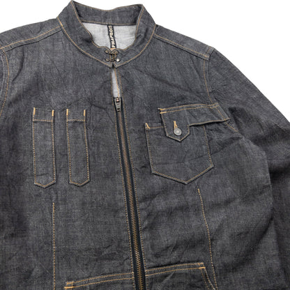 Vintage 90s Frapbois By Issey Miyake Zip Up Denim Jacket Size S | Small, Grey