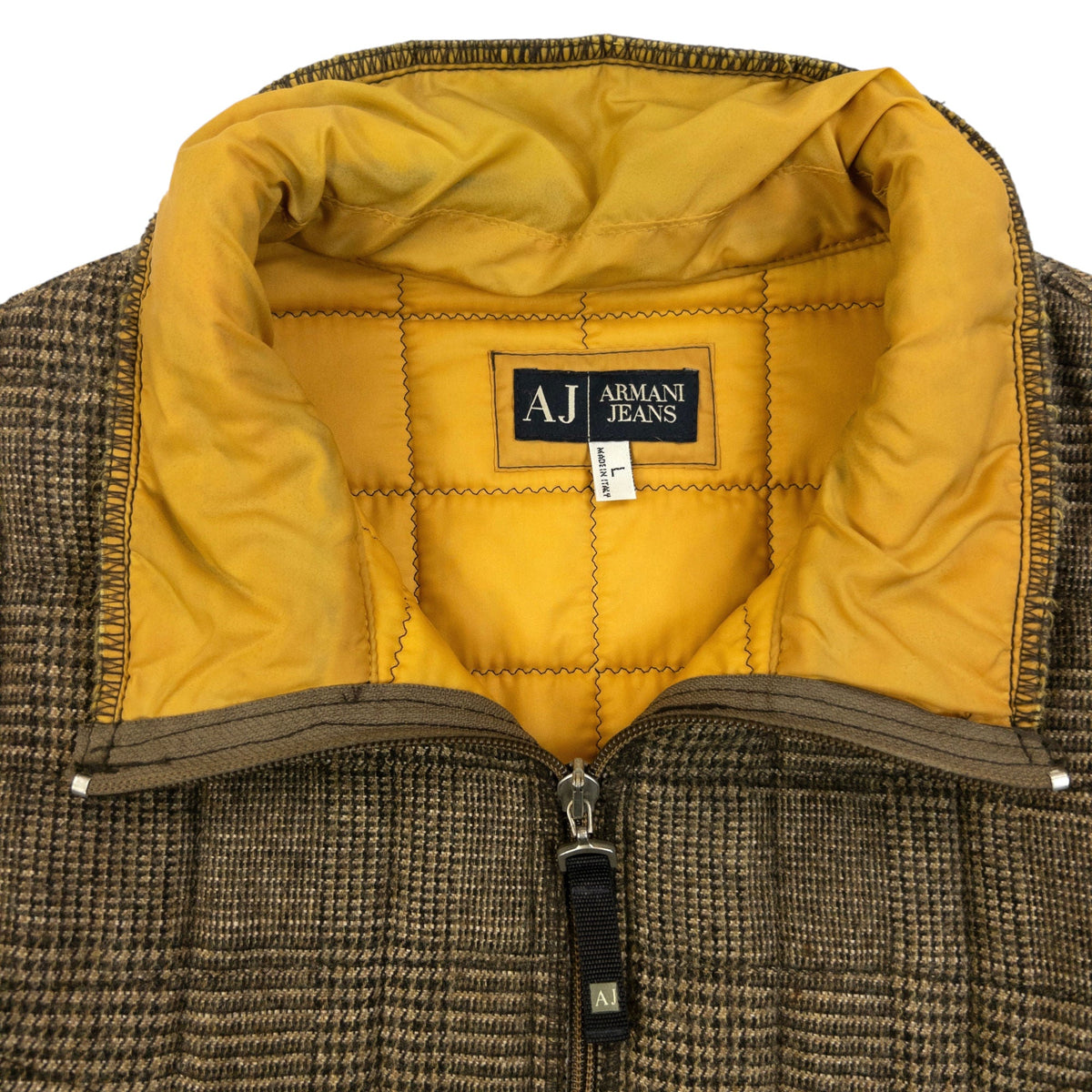 Vintage 2000s Armani Jeans Quilted Wool Jacket Size M | Medium, Brown