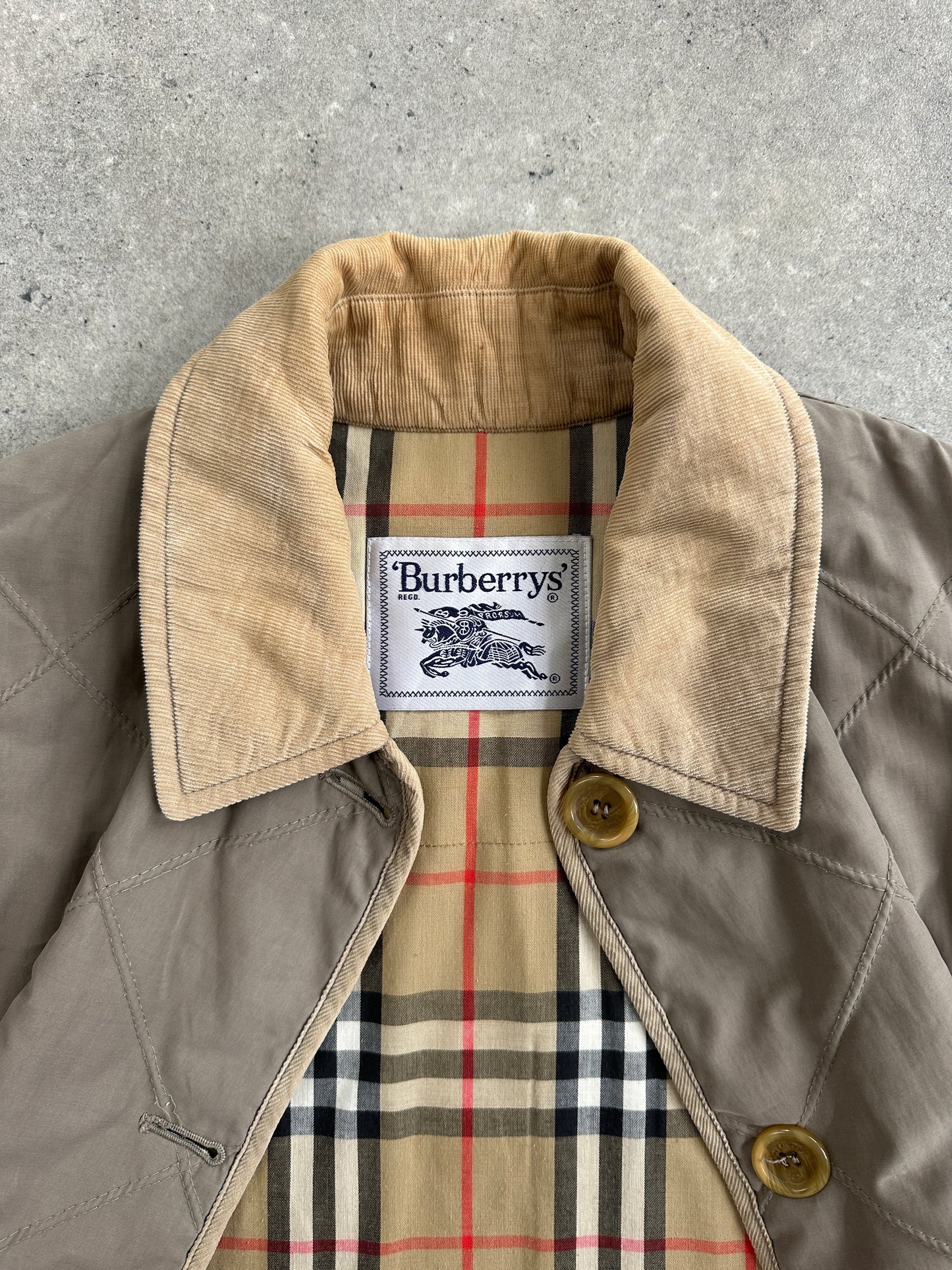 Burberry 1990s Quilted Nova Check Cord Collar Jacket – L