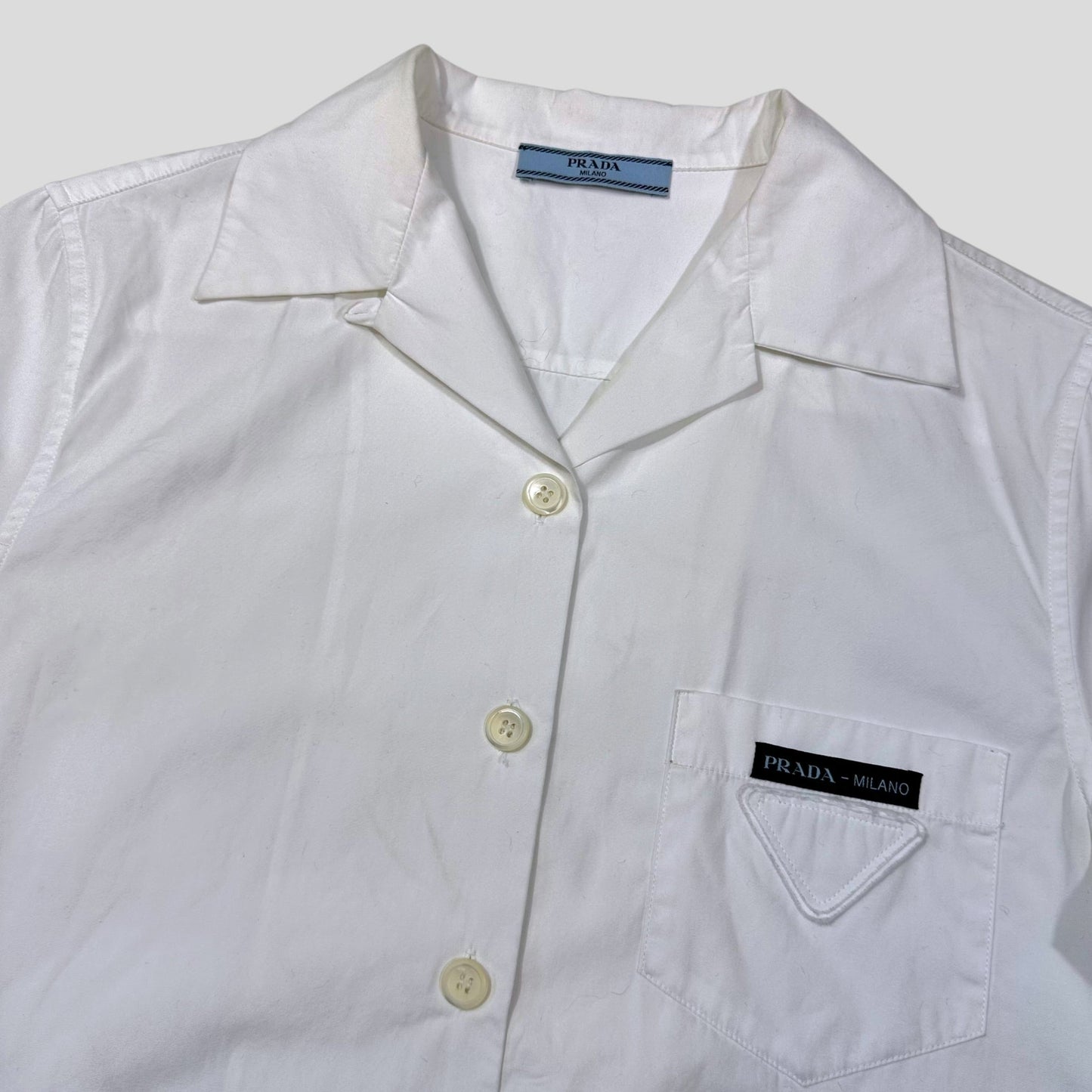 Prada Milano 2019 Camp Collar Triangle Logo Boxy Shirt - IT38 | Default Title, Multicoloured