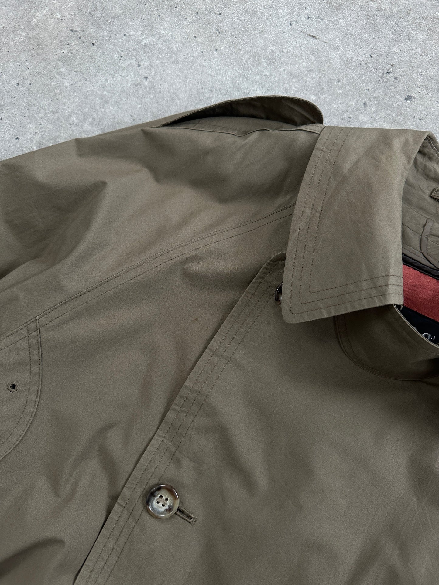 London Fog 1990s High Neck Double Breasted Belted Trench Coat - XL