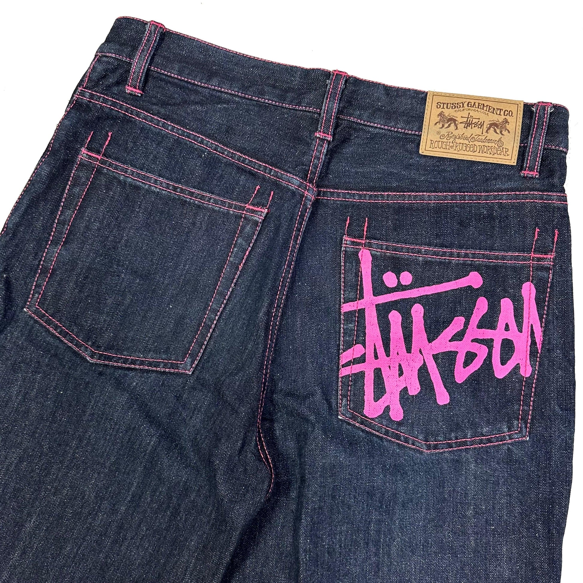 Stüssy Spellout Jorts With Pink Print ( W30 ) - Known Source