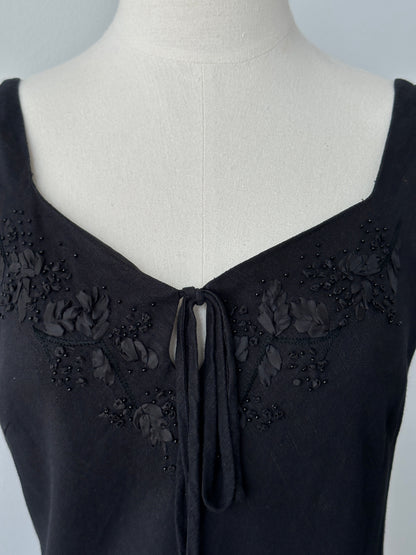 Vintage 1990s Linen Beaded Floor Length Dress - S