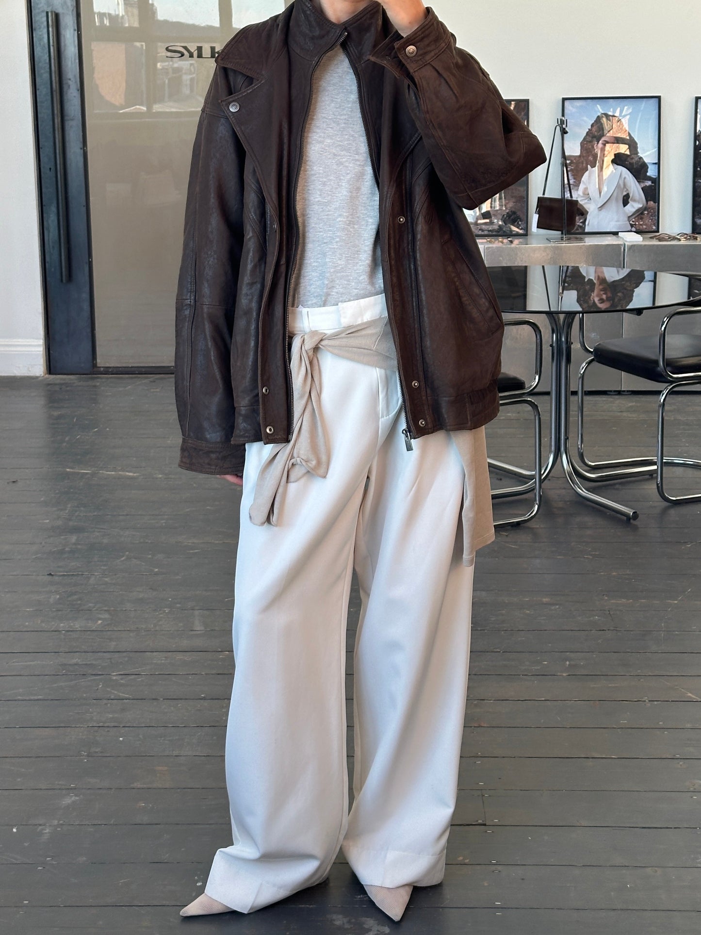 Vintage 1990s High Neck Bomber Leather Jacket - XL