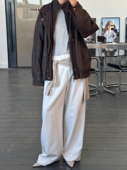 Vintage 1990s High Neck Bomber Leather Jacket - XL