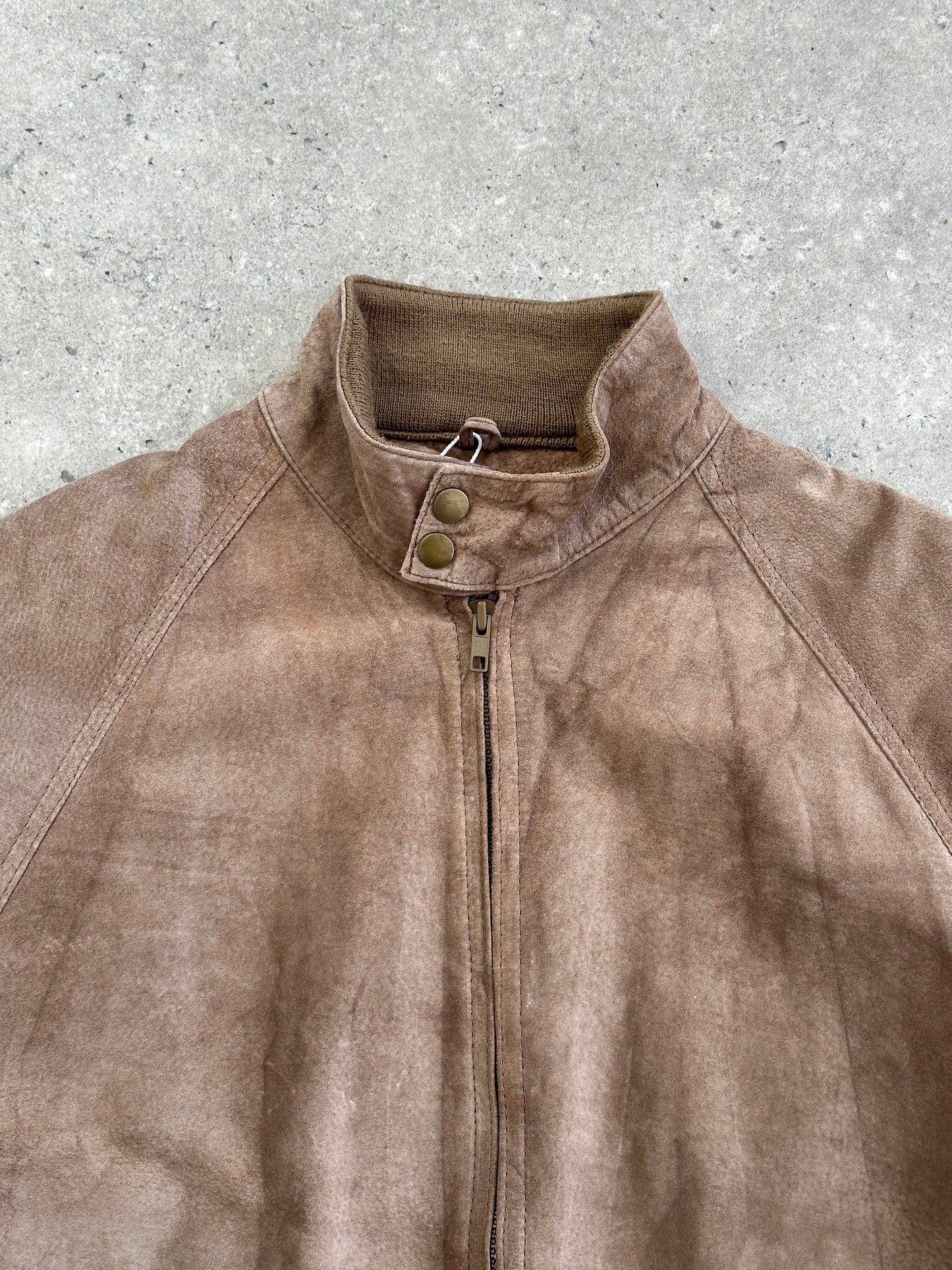 Vintage 1990s High Neck Suede Bomber Jacket - XL