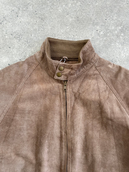 Vintage 1990s High Neck Suede Bomber Jacket - XL