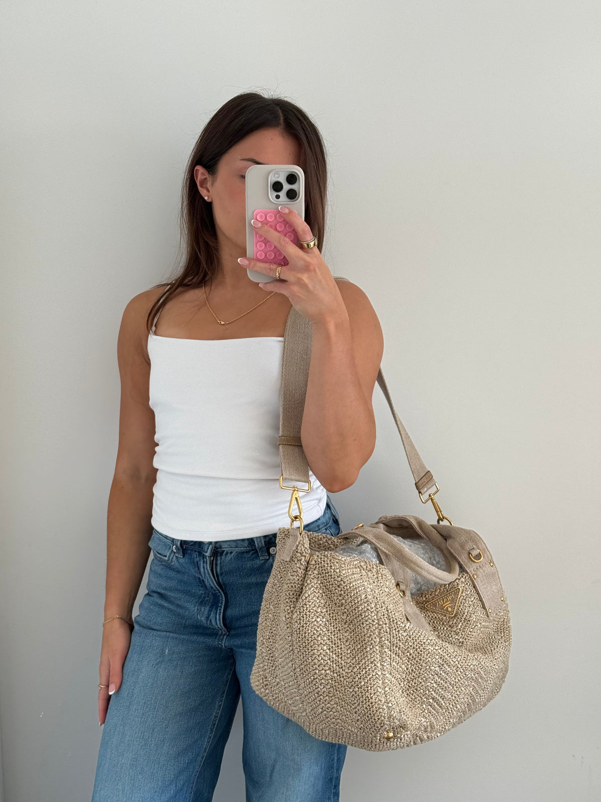2000s Prada Raffia Woven 2Way Handbag | O/S, Multicoloured
