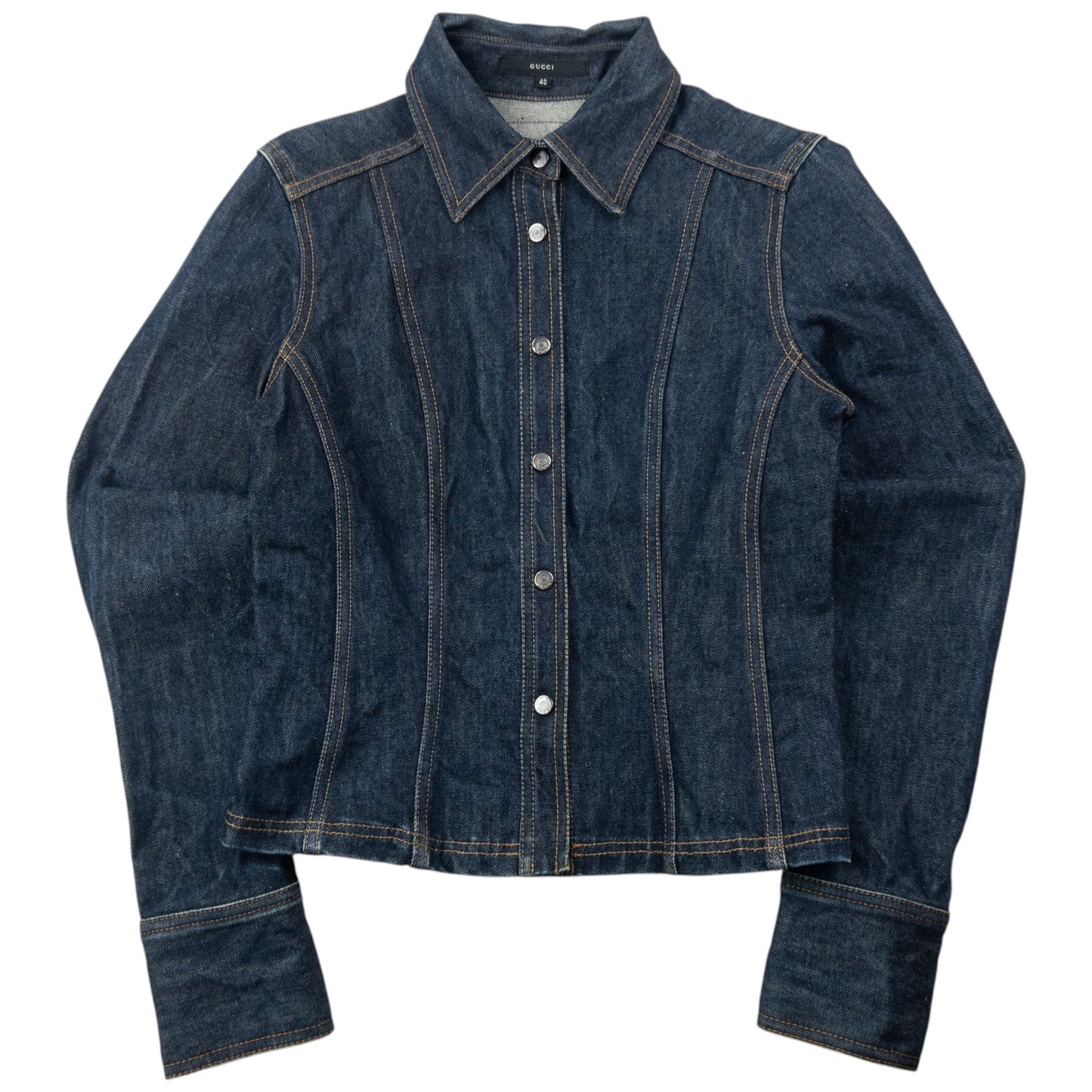 Vintage 90s Gucci By Tom Ford Cropped Denim Jacket Womens Size M | Medium, Navy