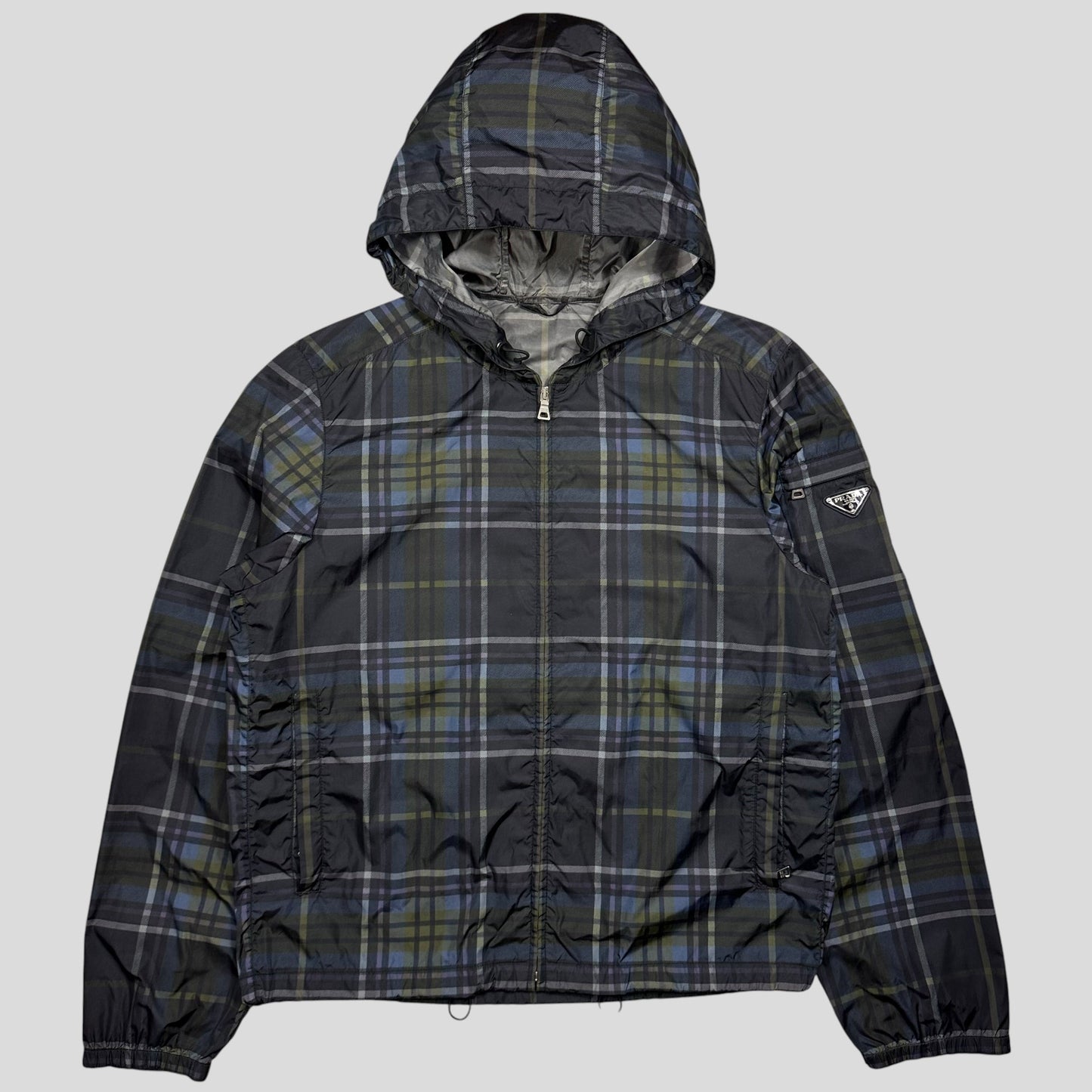 Prada 2011 SAMPLE Shadow Plaid Nylon-PU Resin Coated Windbreaker - M/L | Default Title, Dark Shadow Plaid