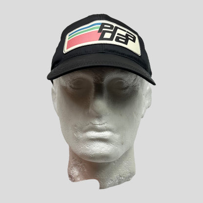 Prada Milano 2017 Saffiano Leather Race Logo Nylon Cap - M/L | O/S, Black