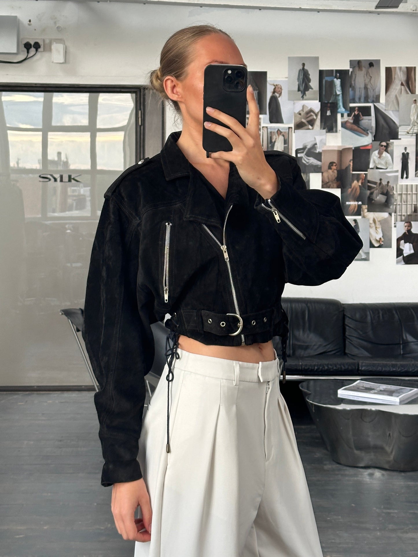 French Vintage 1980s Suede Cropped Biker Jacket - S/M