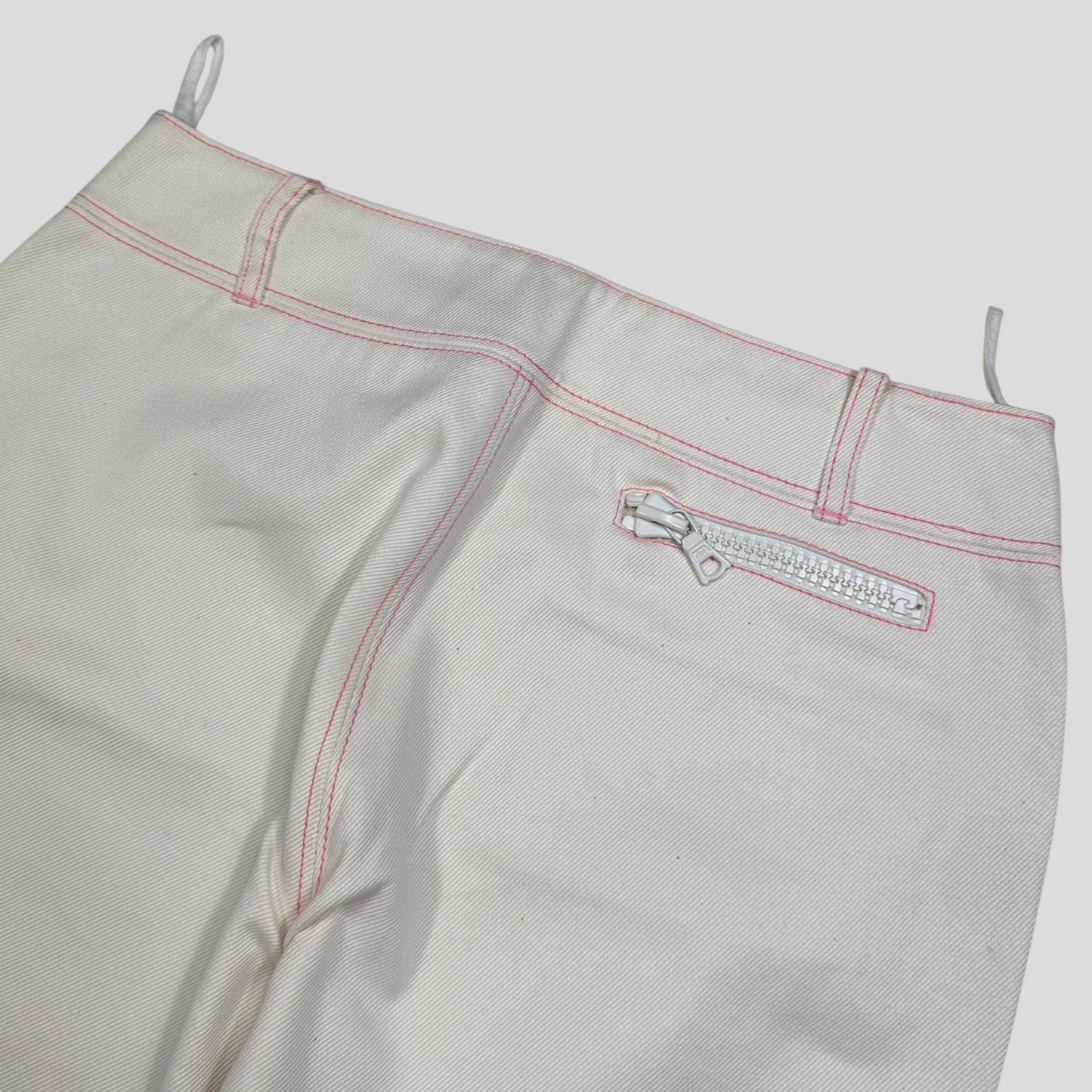 Miu Miu SS00 White and Pink Contrast Stitch Zip-off Bell Trousers - IT42 | Default Title, Pink