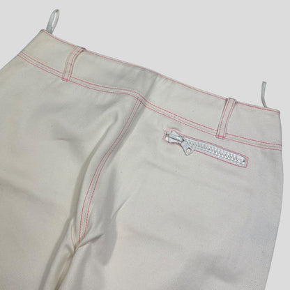 Miu Miu SS00 White and Pink Contrast Stitch Zip-off Bell Trousers - IT42 | Default Title, Pink
