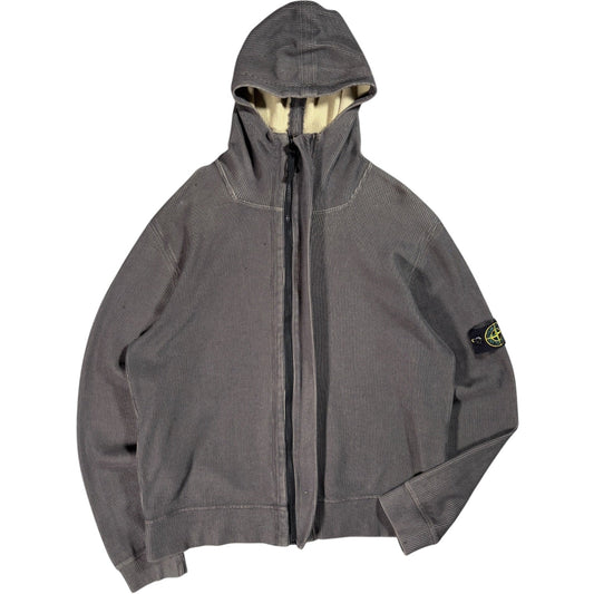 Stone Island 2004 Full Zip Ribbed Hoodie L | Large, Grey